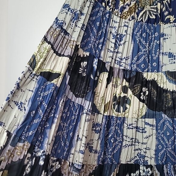 Elementz Blue Patchwork Krinkle Peasant/Boho Style Flowy Skirt - Picture 7 of 10